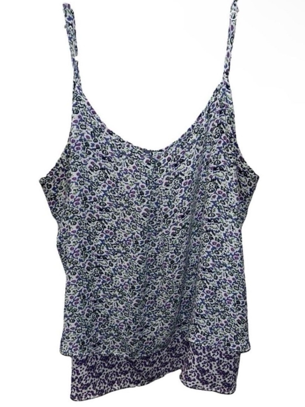Floral Print Spaghetti Strap Tank Top - Purple/Black